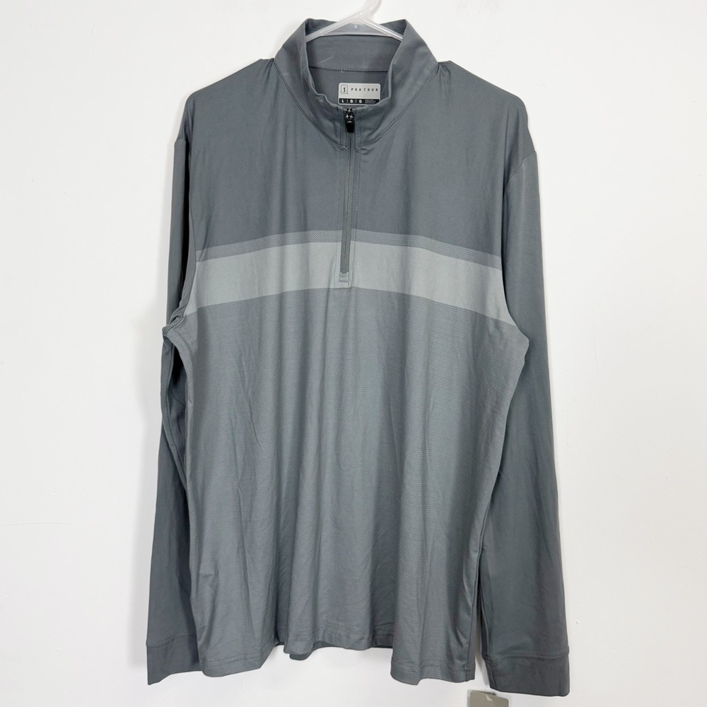 PGA Tour Pullover Quarter Zip Mens Large Gray Stripe Shirt Long Sleeve NWT